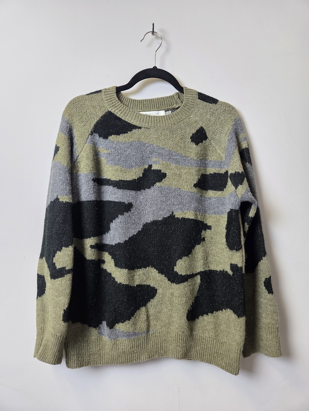 Mustard Seed Olive, Black & Gray Camouflage Crewneck Sweater